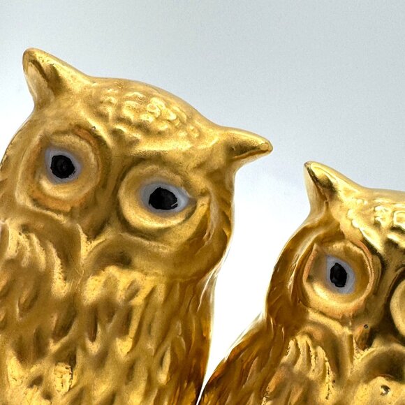 Gold Ceramic Owl Figurines With Textured Design Set Of 3 Vintage - Picture 3 of 12